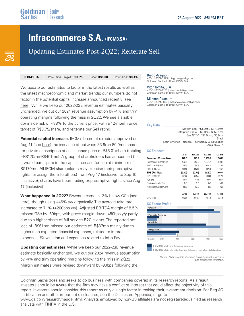 Infracommerce S.A. (IFCM3.SA)_ Updating Estimates Post-2Q22; Reiterate Sell(1)Infracommerce S.A. (IFCM3.SA)_ Updating Estimates Post-2Q22; Reiterate Sell(1)_1.png